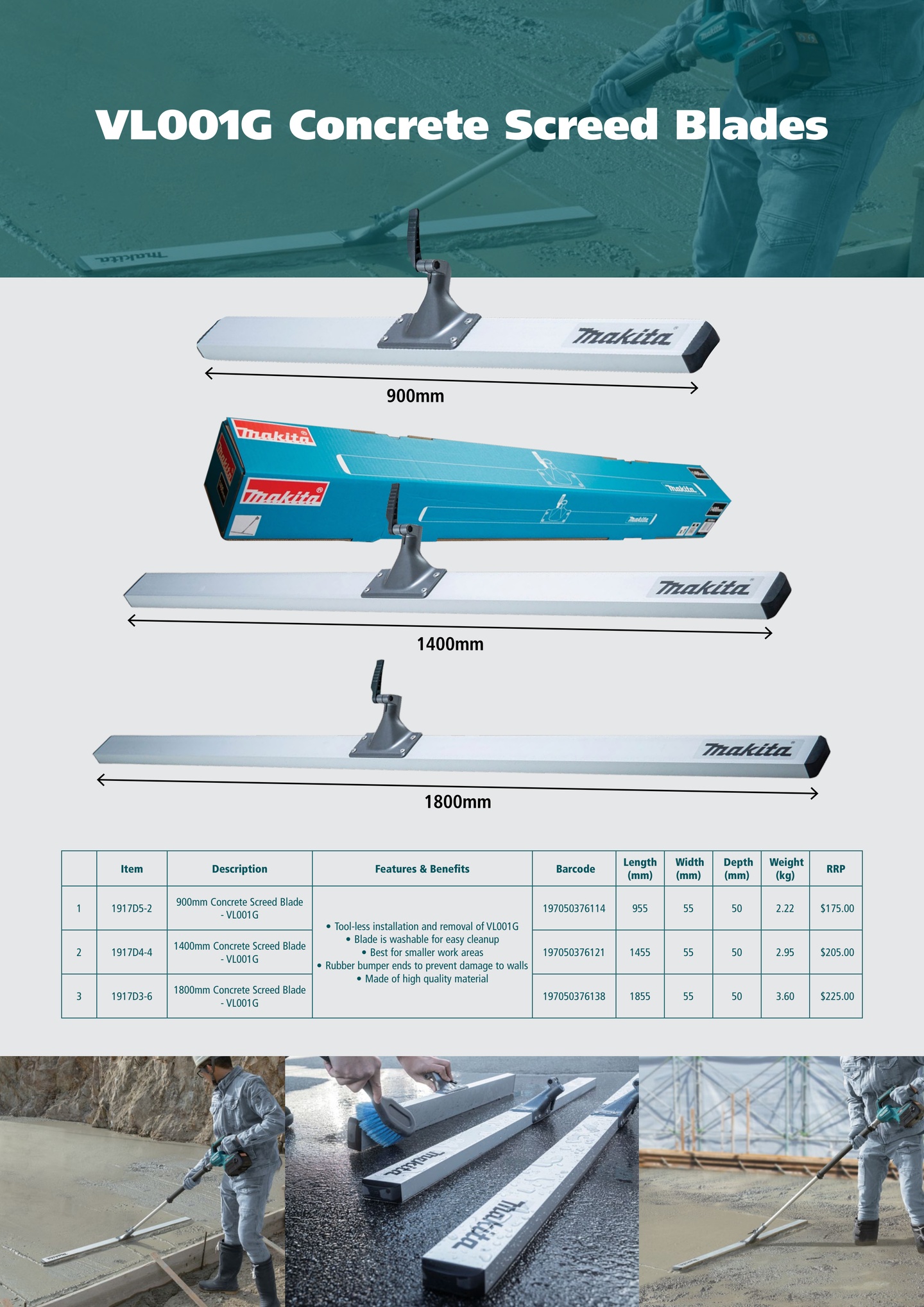 Download the VL001G Concrete Screed Blades information sheet